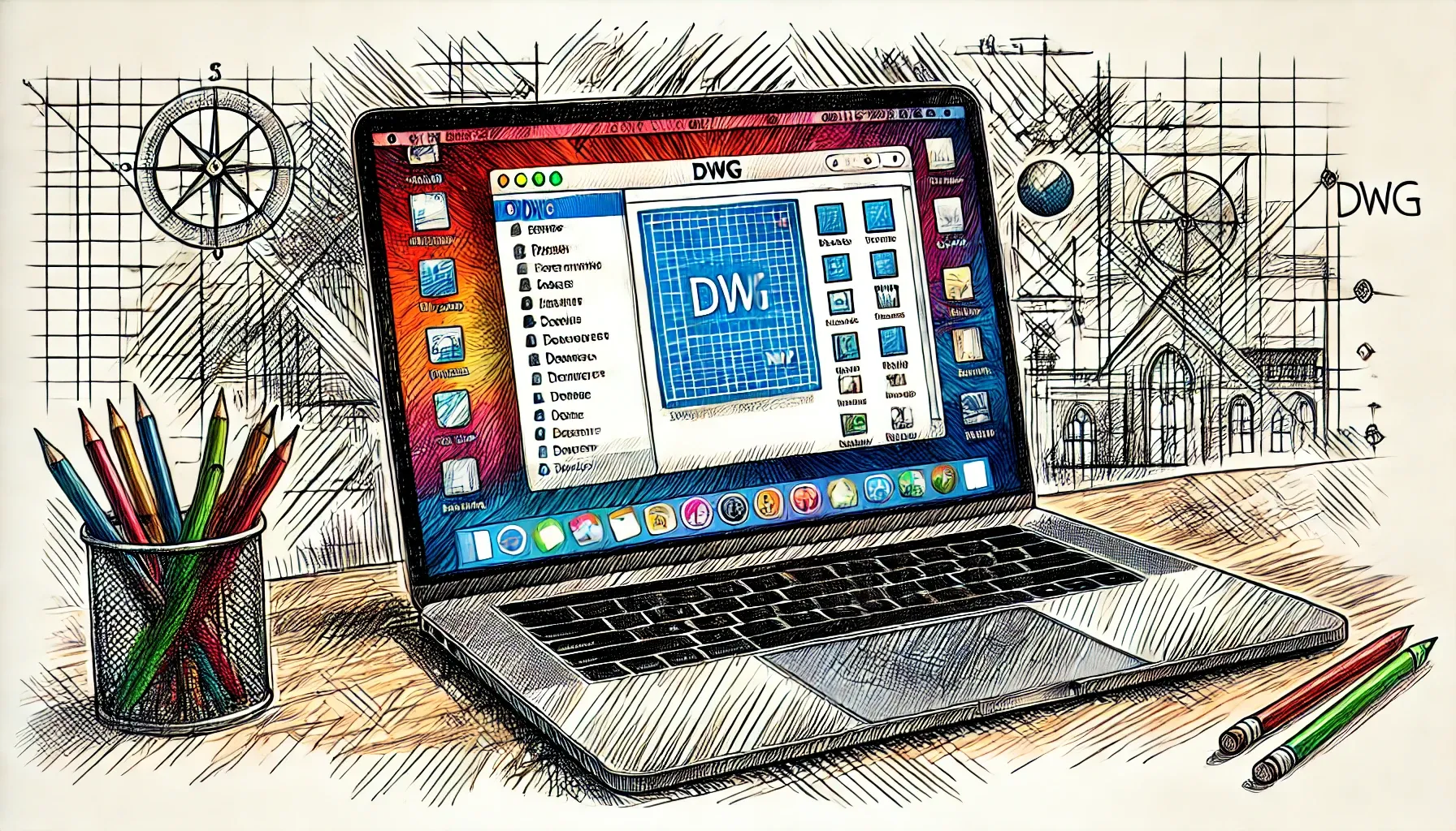 Mac laptop showing a DWG file being opened