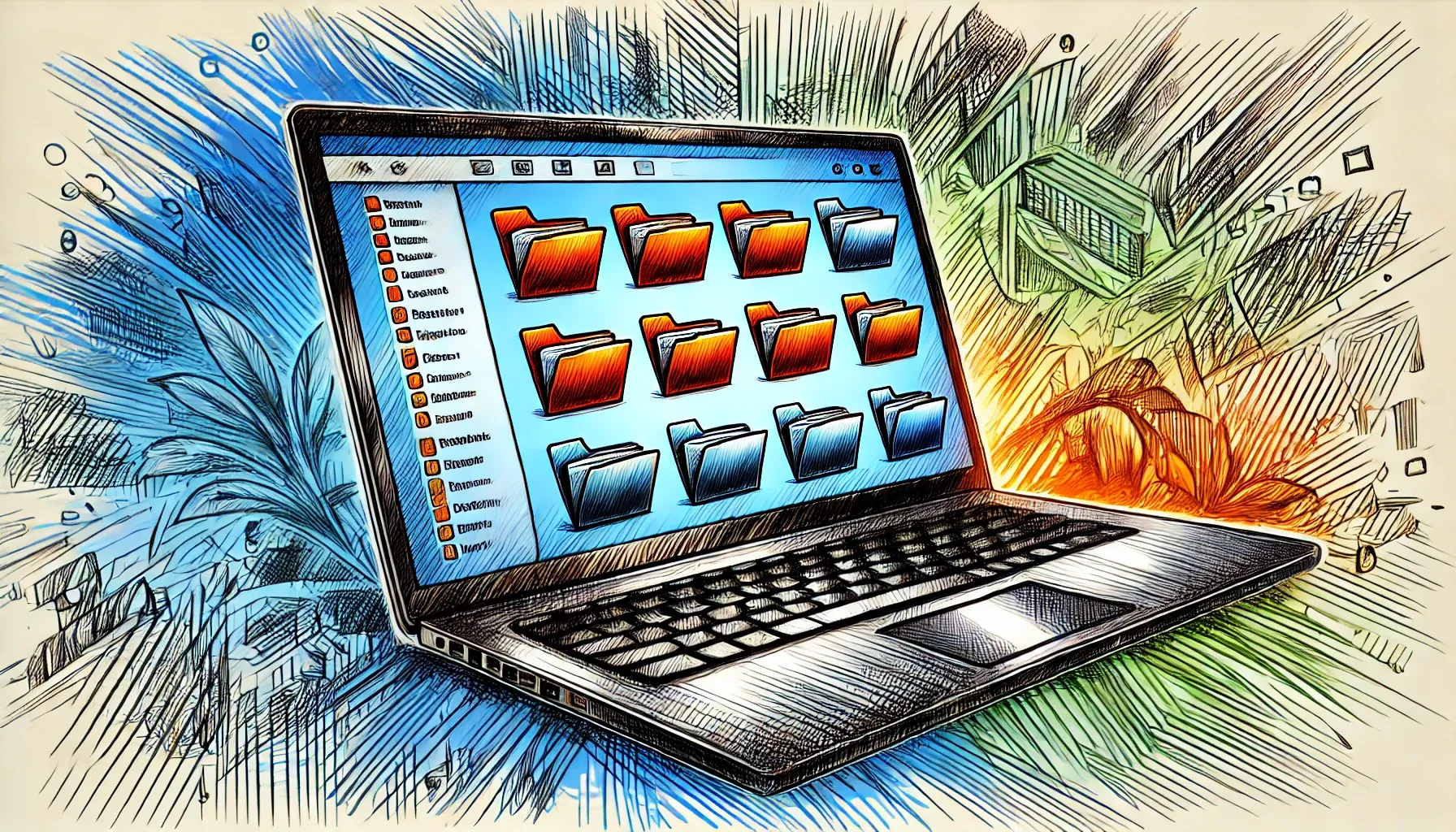 Laptop showing multiple folders being used to manage files