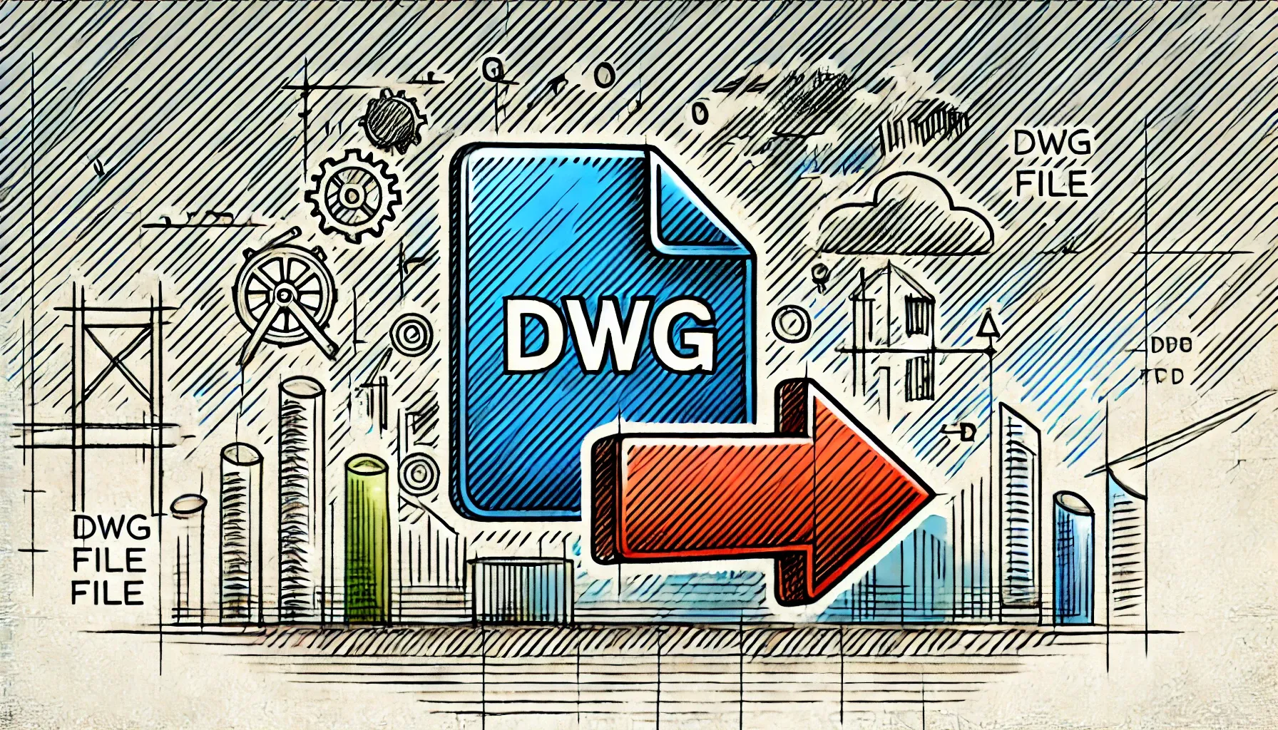 Design illustration showing a large DWG icon to be converted