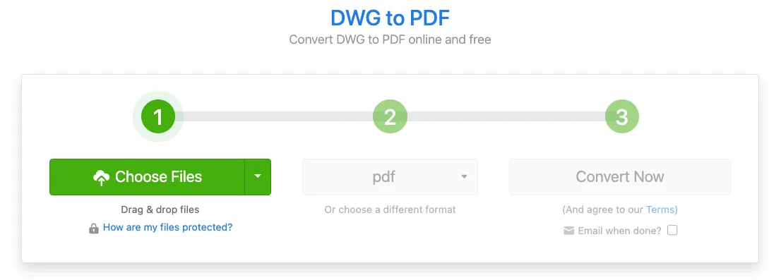 Zamzar online conversion tool for converting DWG files to PDF