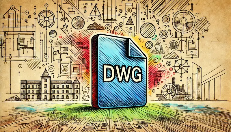 DWG icon against an illustration of a design process